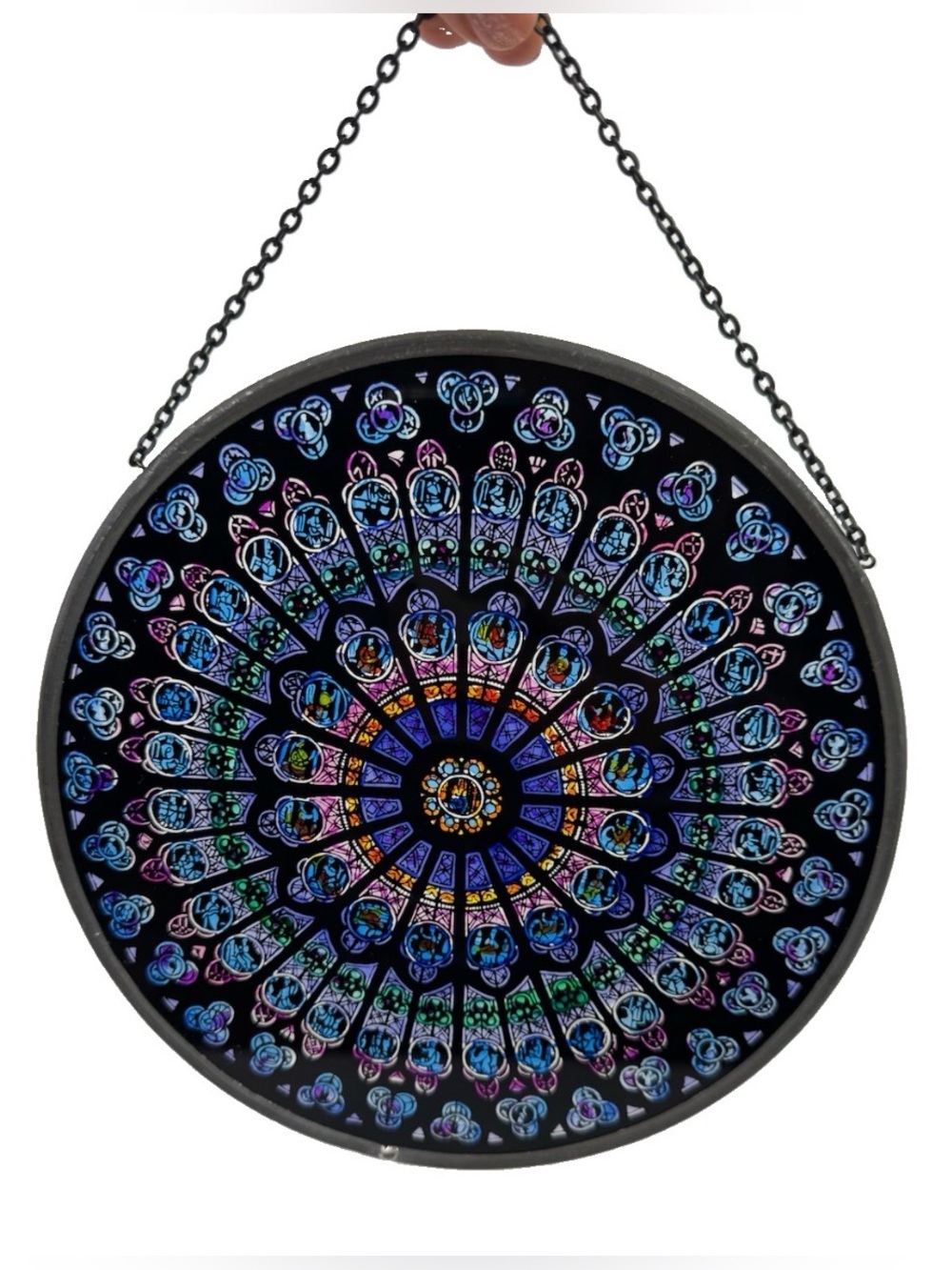 Vintage Glassmasters Notre Dame Cathedral Rose Window Art Glass Suncatcher 7.75”